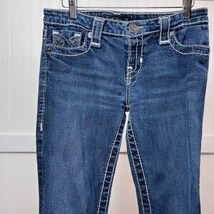 Big Star Vintage Wash Bootcut Jeans Miki Women's Dark Wash Thick Stitch Sz 28